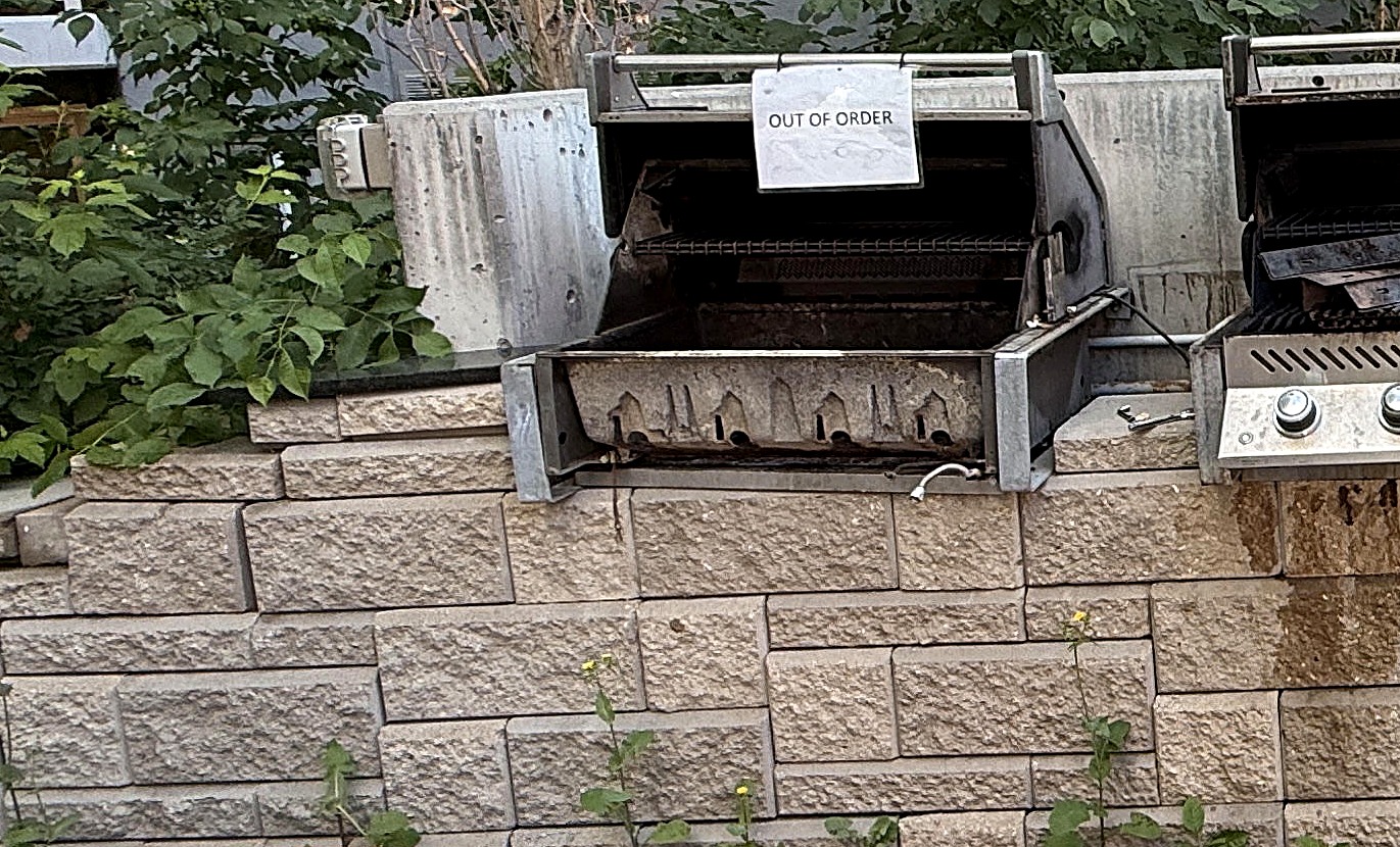 Built-in condo grills with an out-of-order unit we were called to repair